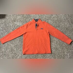 LL Bean Men’s Airlight Orange Heather Knit Quilted Quarter Button Up Pull Over